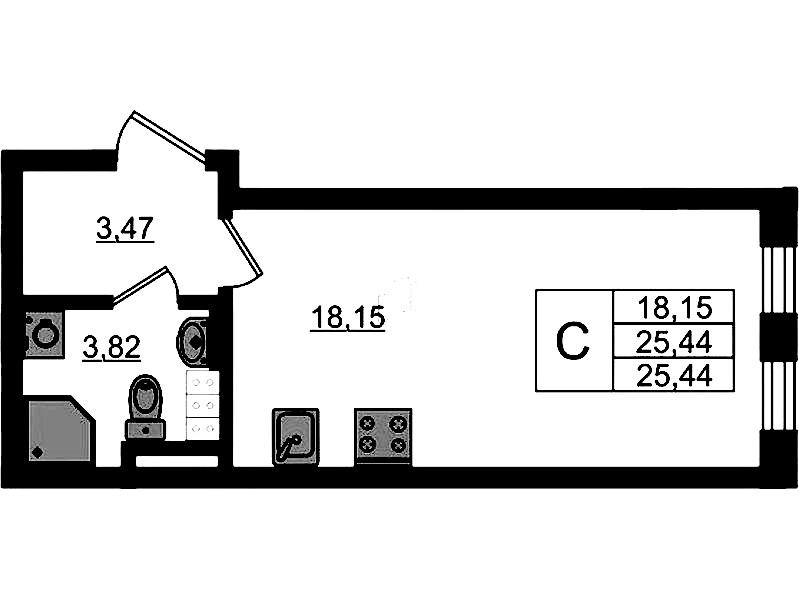 Квартира студия 25.44 м², 4/4 эт., ЖК «Новая история»